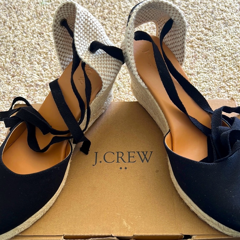 Jcrew Factory Canvas Ankle Wrap Seville Espadrille Wedges size 10.5 Brand New